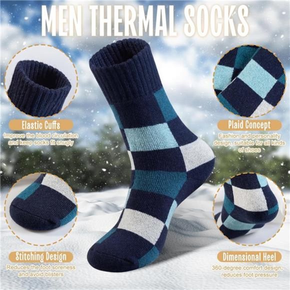 3 Pairs Men's Wool Socks Thick Thermal Winter Merino Wool Socks, Multicolor - Picture 3 of 6